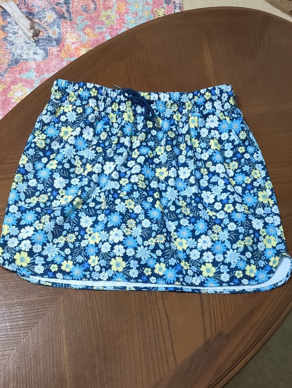 St. John's Bay Navy Blue and Yellow Floral Mini Skort
